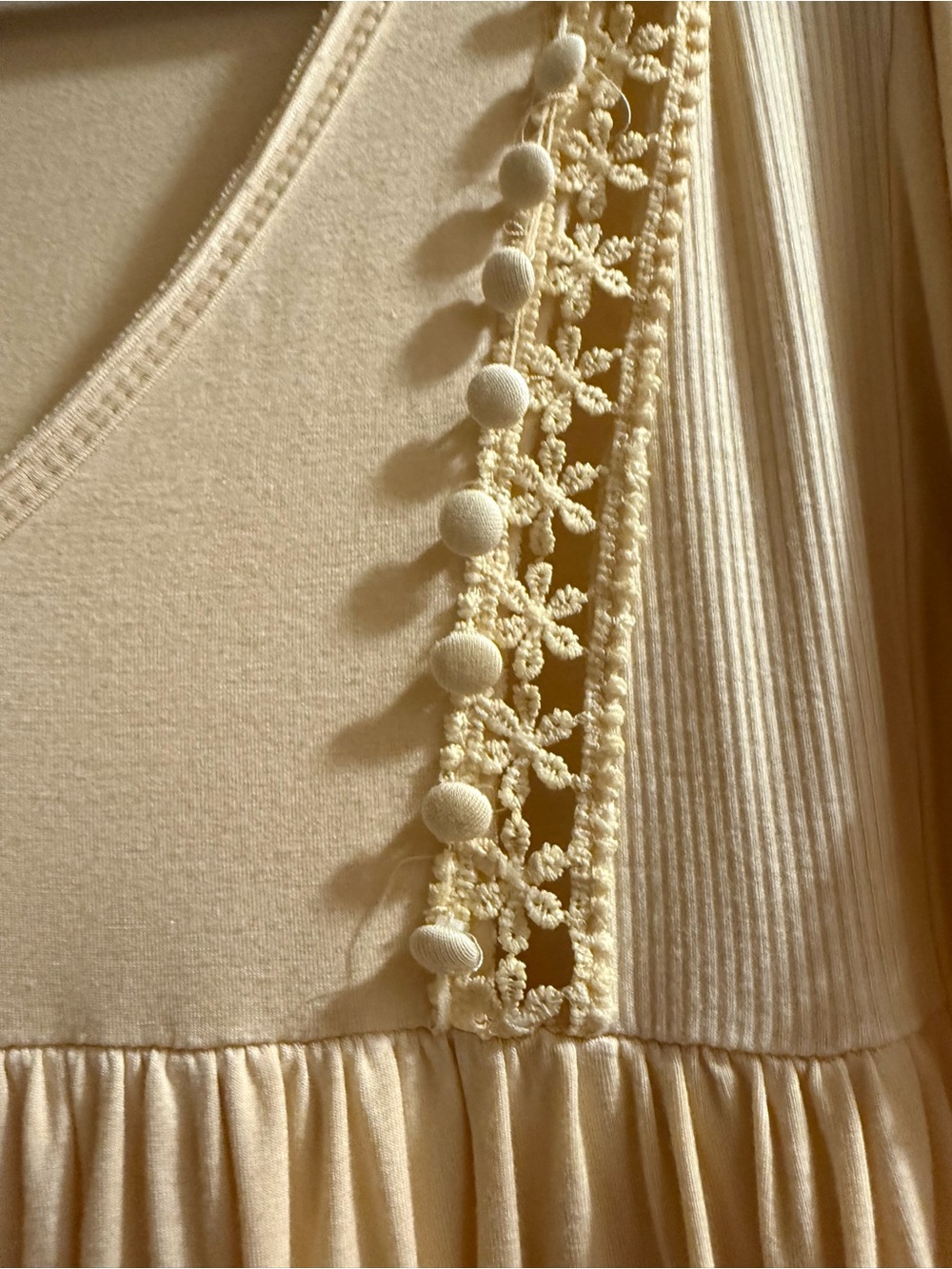 POL Cream Lace-Trim V-Neck Peasant Tunic - Picture 2 of 5